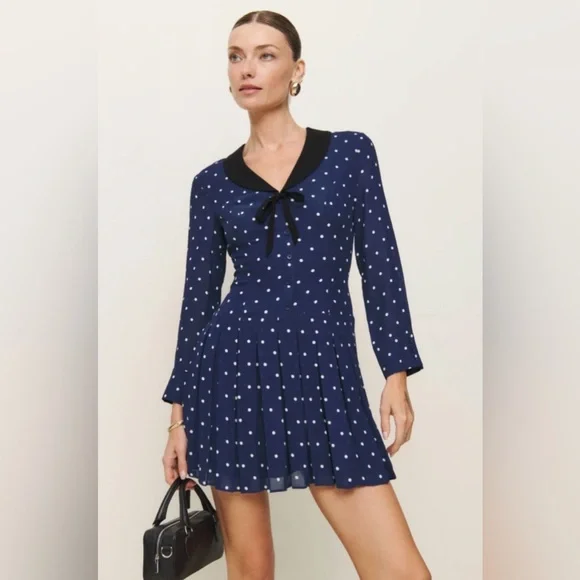 Reformation Tamia Navy Polka Dot Dress (Size 4) - Picture 3 of 3